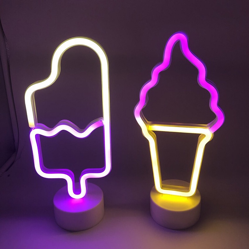 Led neonlys børn soveværelse dekoration bordlampe is form natlys nødbelysning