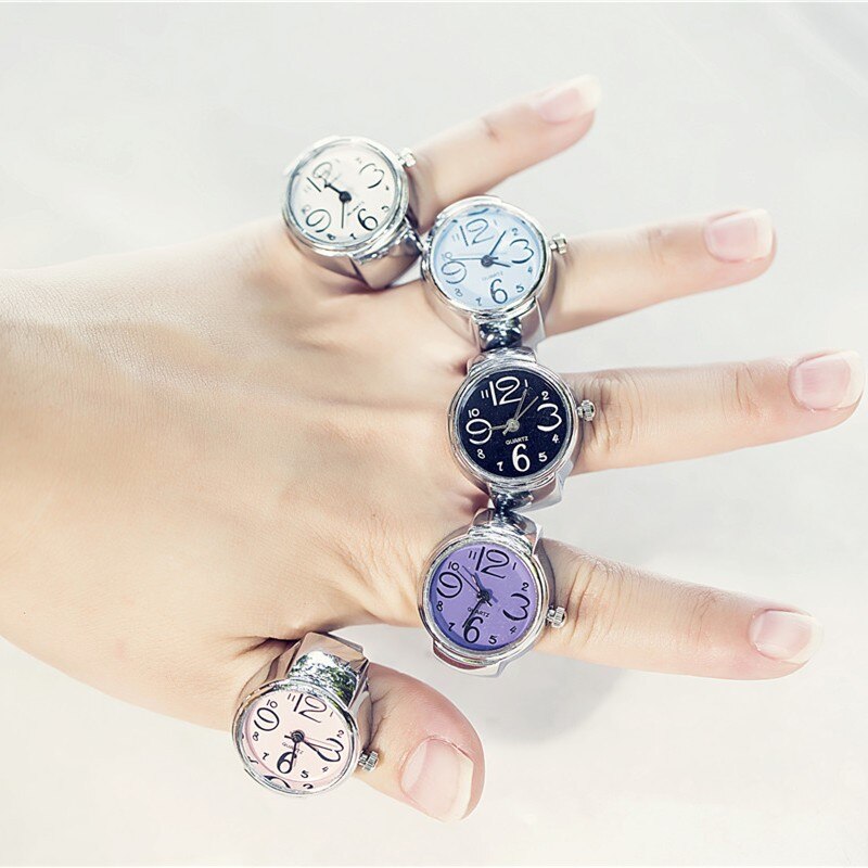1Pc Pop Vrouwen Mens Vinger Ring Horloge Quartz Verstelbare Roestvrij Stalen Band Mode Sieraden Ring Elastische Band