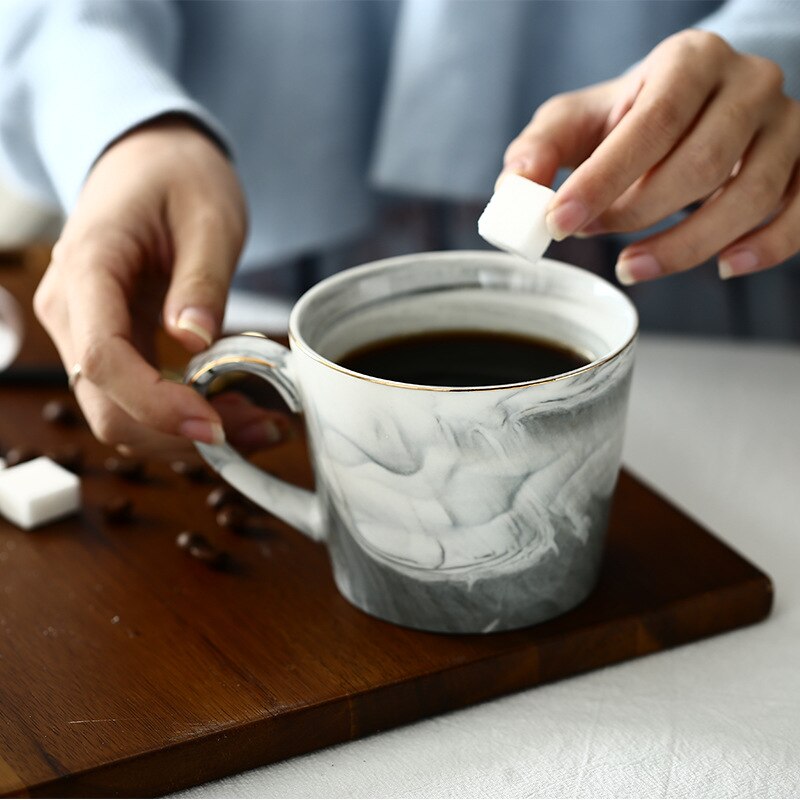 Kaffekrus 360ml vippemønster guldkant kaffekop nordisk stil luksus par krus elskeres kop