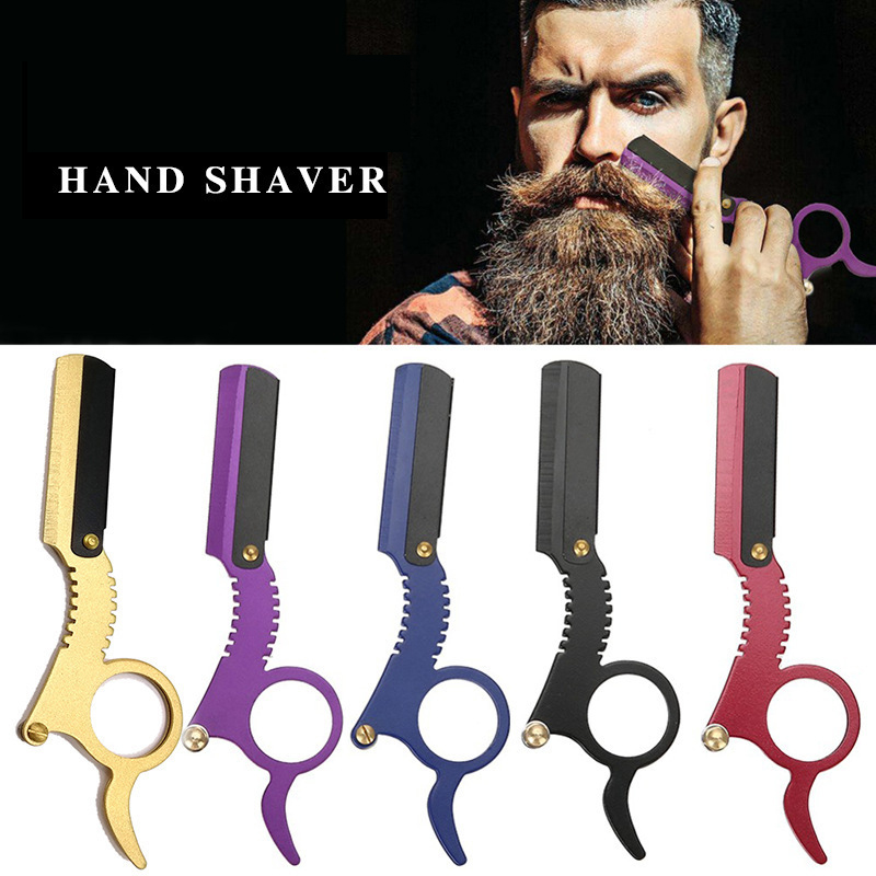 Maquinilla de afeitar de barbero de borde recto, herramienta de afeitado de cejas y barba, maquinilla de afeitar de depilación Manual, cuchillas de recorte reemplazables