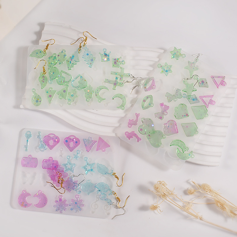 Pendientes colgantes resina epoxi molde de silicona estrella Luna forma de corazón molde DIY llavero pendiente colgante fabricación de joyería molde de fundición
