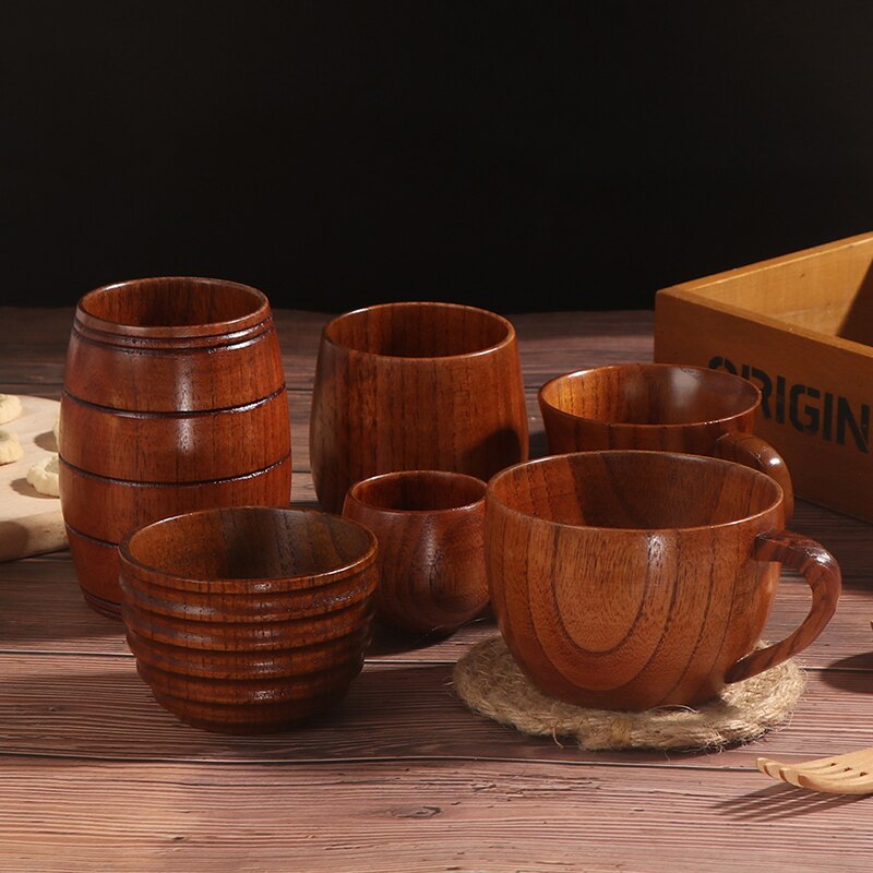 1Pc Wood Cup Natural Classical Handcrafted Beer Coffee Juice Tea Cups Tumbler