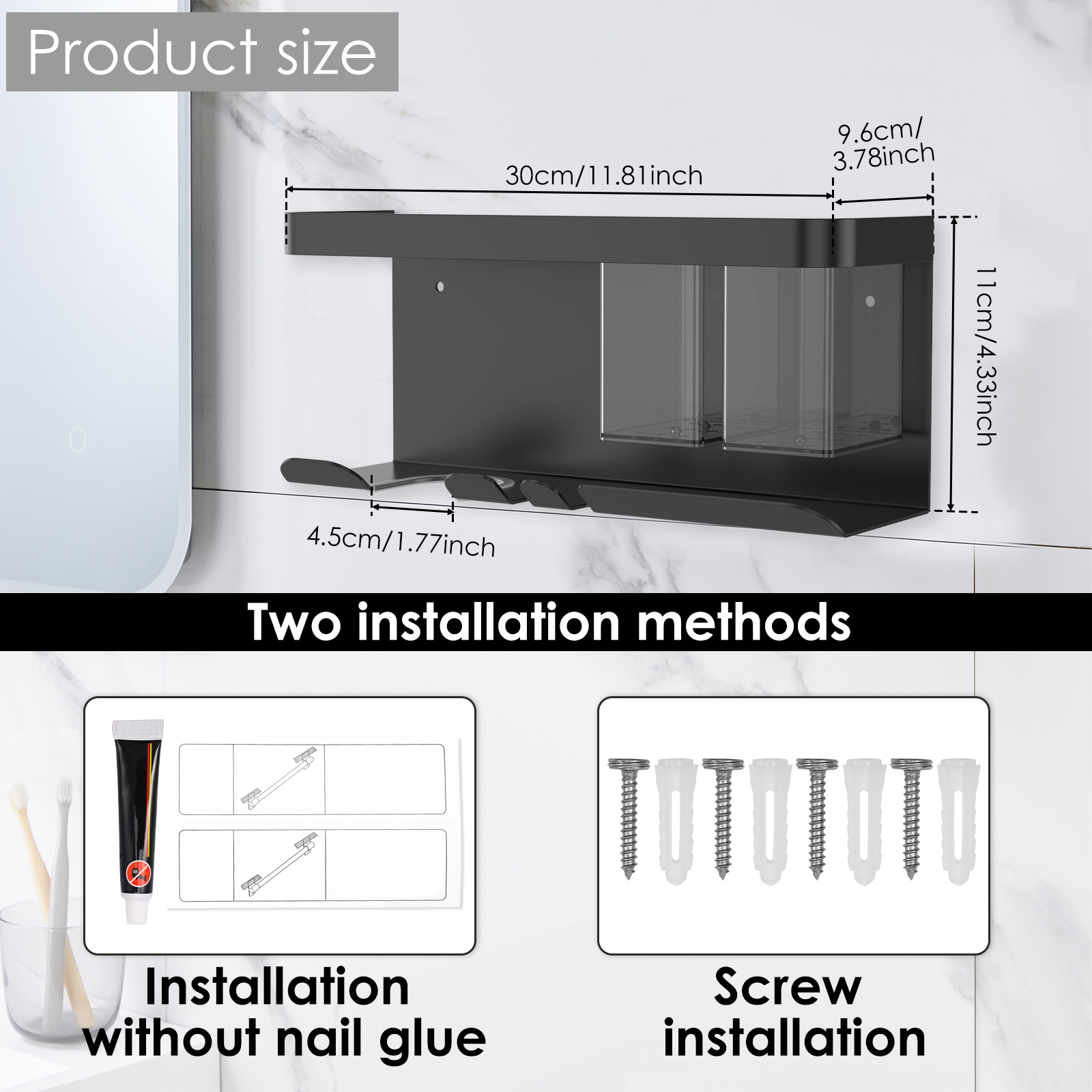 Soporte para secador de pelo, soporte de pared para secador de baño, organizador, estante, ducha, inodoro, soplador, colgador de secador de pelo de aluminio