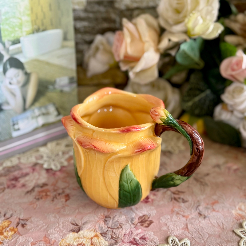 Tasse en céramique Rose de 485ml, tasse à café en céramique Rose dessinée à la main, tasse à thé en fleur de campagne de Style européen, tasse à lait, nouveaux pour la maison: Rouge