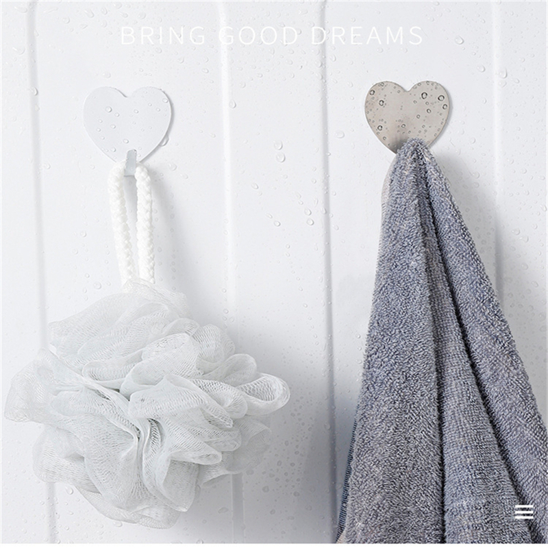 Self-Adhesive Hook Punch-Free Color Love Stainless Steel Strong Wall-Mounted Wall Hanging Kitchen Bathroom Storage Box Hook