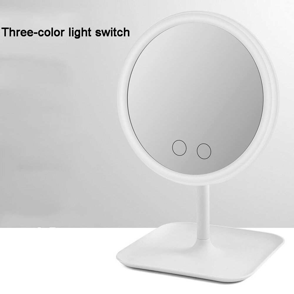 Espejo LED de sobremesa para maquillaje ligero, espejo con luz de relleno, espejo de belleza portátil inteligente con pantalla táctil opcional, brillo, carga USB: White three color