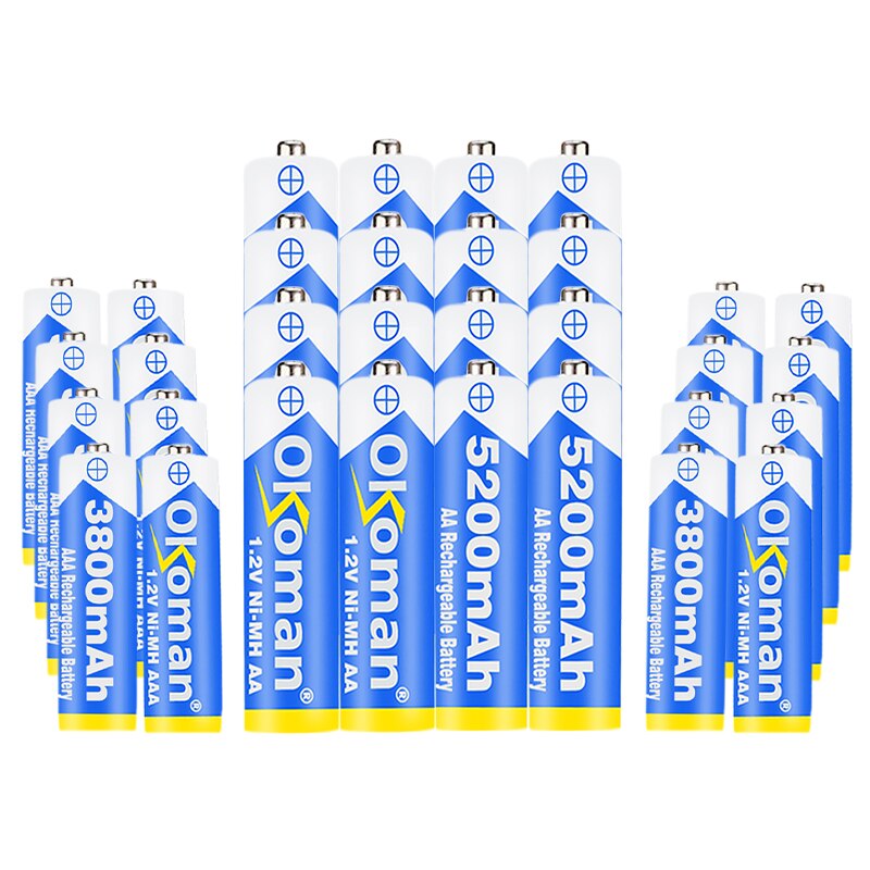 Okoman High capacity 5200mAh NI MH AA Rechargeable Batteries+AAA battery 3800 mAh Rechageable battery NI-MH 1.2 V AAA battery