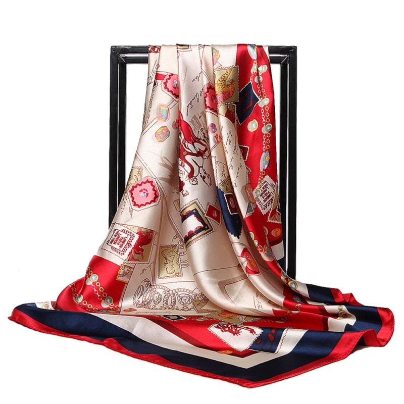 Women's Ladies Square Satin Scarf Head Neck Shawl Wrap Scarves Silk Printed Neckerchief Pashmina