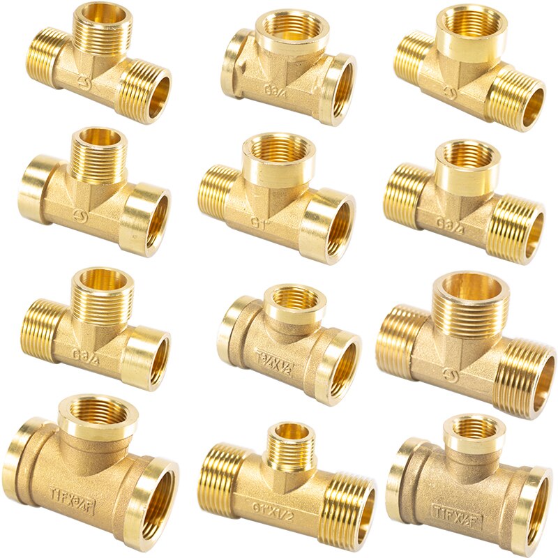 Encanamento pneumático encaixe de tubulação bronze macho/fêmea rosca 1/8 "1/4" 3/8 "1/2" bsp tipo t acessórios cobre água óleo gás adaptador