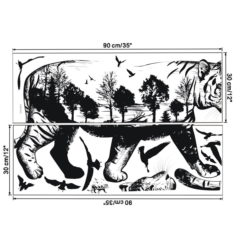 Black White Animal Silhouette Elk Zebra Eagle Horse Wolf Tiger Giraffe Wall Stickers Living Room Bedroom Decor Wallpaper: 2