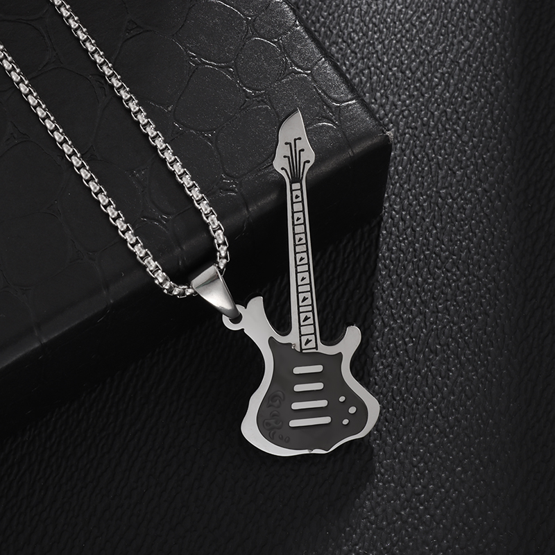 Collar con colgante de guitarra musical de acero inoxidable, accesorios de joyería para músico, hombres y mujeres, Punk, Hip Hop, Rock, instrumentos musicales: Color dorado