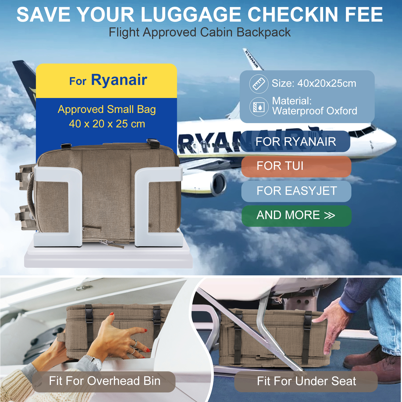 Torba kabinowa, 40*20*25, plecak podróżny, plecak męski, torba podróżna służbowa, torba na komputer dla studentów, wielokolorowa