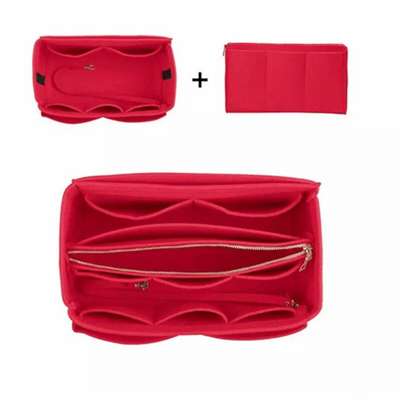 Popular Women's Makeup Organizer Felt Cloth Insert Bag Multi-functional Travel Cosmetic Bag Girl Storage Toiletry Liner Bags: Large red