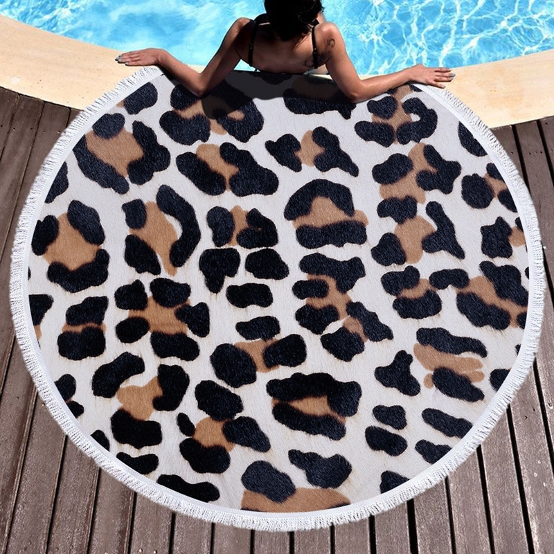 Luipaard Tijger Patroon Gedrukt Ronde Strandlaken Met Kwasten Microfiber 150Cm Zomer Zwemmen Picknick Mat Tapijt Reizen Deken