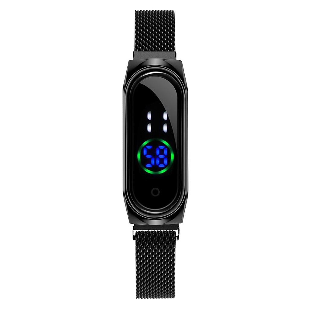 Women Rectangle Touch Screen LED Watches Magnetic Mesh Belt Electronic Clock Digital Wristwatches Bracelet Set Relogio Feminino: black