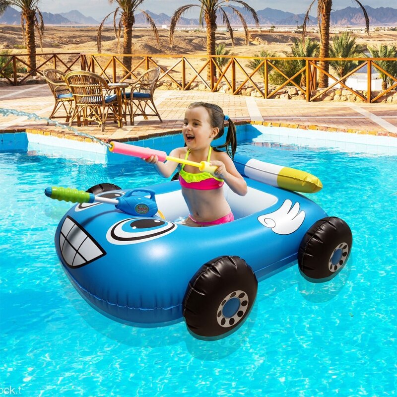 Flotteur de piscine de bateau gonflable avec jouet de jet pour enfants, anneau de natation d'été pour garçons et filles