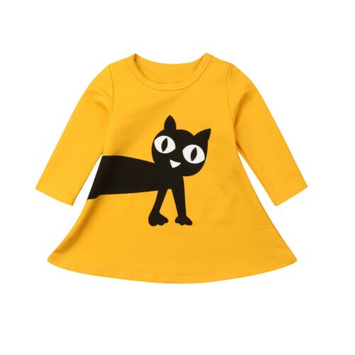 Peuter Baby Kids Rok Meisjes Cartoon A-lijn Lange Mouwen Leuke Outfits: YELLOW / 24M