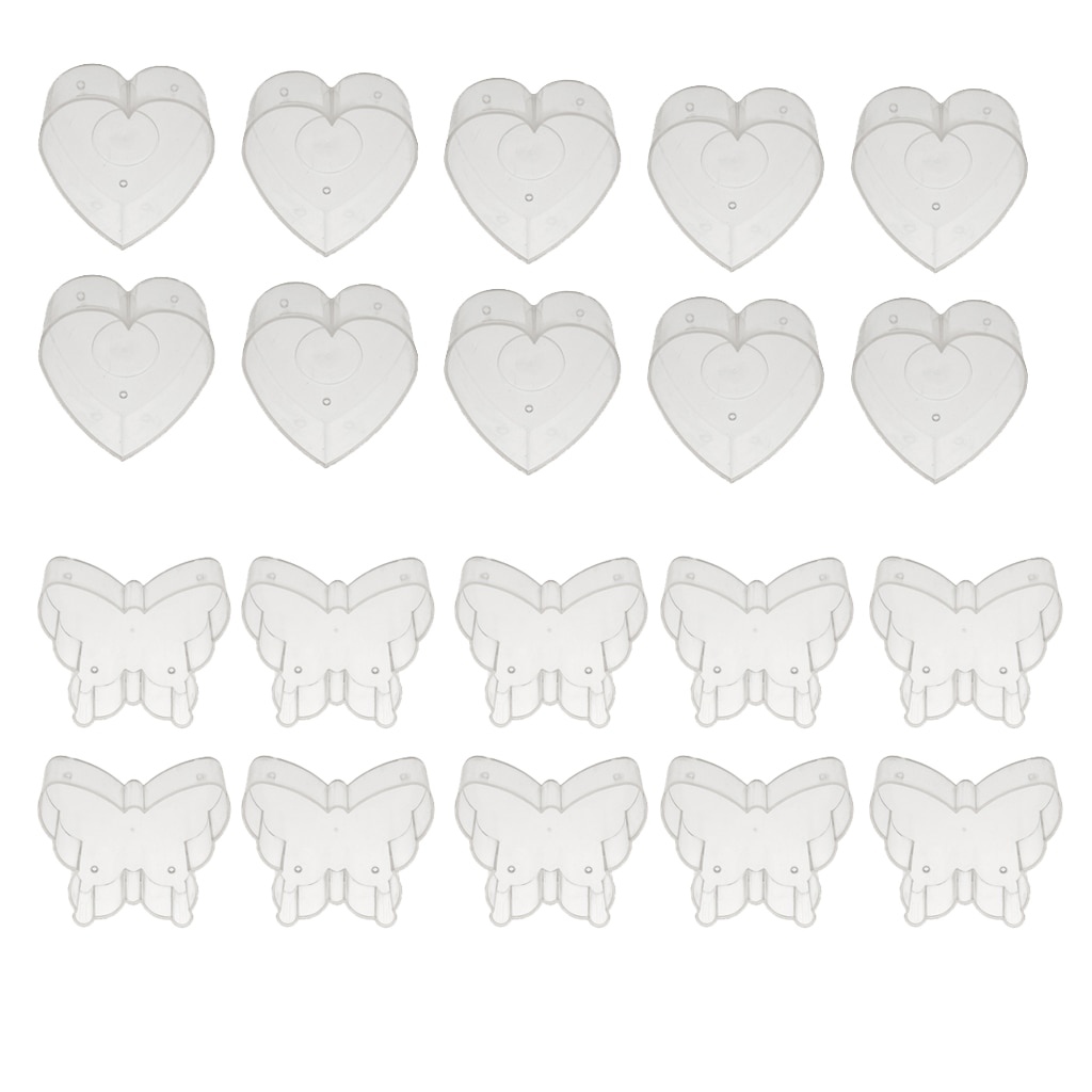 Lote de 20 unidades de portavelas de mariposa en forma de corazón transparente, envases de plástico para mechas, velas aromáticas de colores, accesorios para moldes DIY