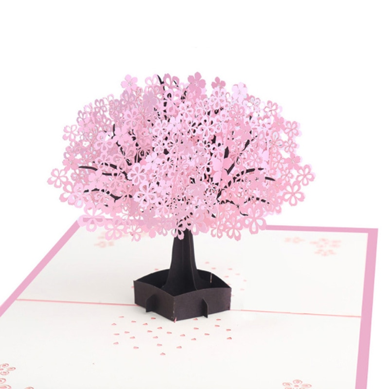 1PC Grußkarten Manuelle Karte Valentinstag Jahrestag Ostern Geburtstag 3D Pop hoch Kirsche Baum Liebe Carving Papier Karte