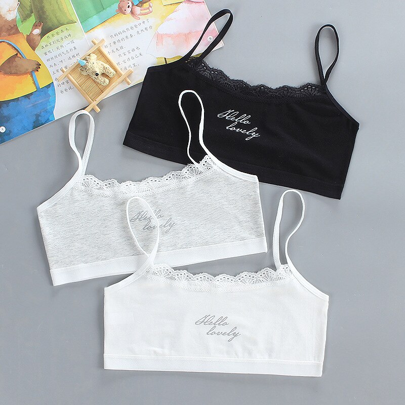 Cotton Girl Bra Development Period 7-14 Years Old Older Children&#39;s Lace Letter Underwear Girls Tube Top Student Training Bra