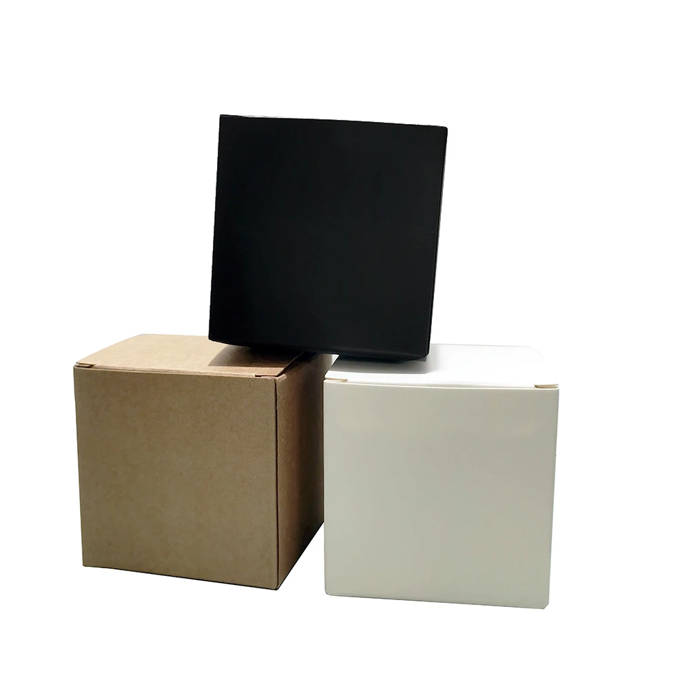 Caja de papel Kraft plegable cuadrada de 20/50 Uds., caja de cartón blanco y negro para embalaje de velas, caja de para dulces de recuerdo de de boda