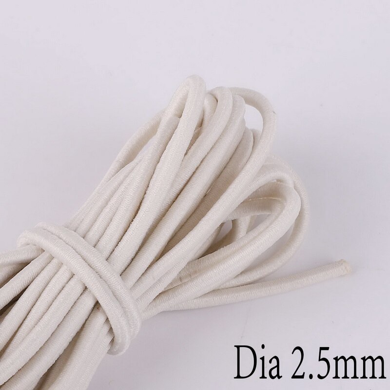 Cuerda elástica de 5 metros de largo, 2,5mm de ancho, banda de goma redonda colorida de , línea elástica para accesorios de costura artesanal: Ivory