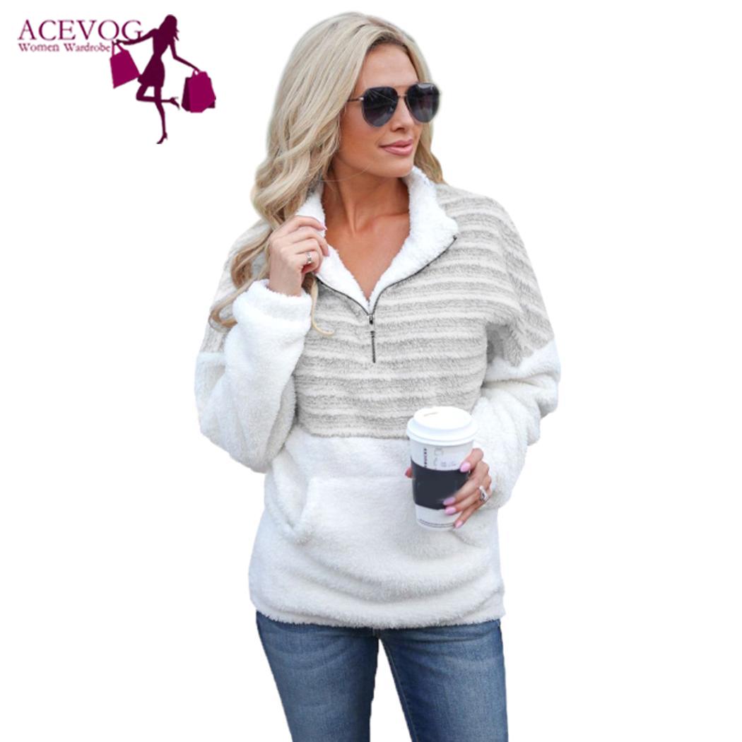 Vrouwen Lange Mouwen Jas Turndown Rits Zachte Fleece Casual Geen Uitloper Lente, Herfst, Winter Patchwork: GR / l