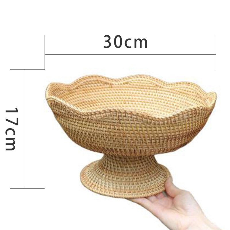 Vietnam Rattan High Foot Tray Rural Home Fruit Tray Fruit Basket Snack Storage Basket Large