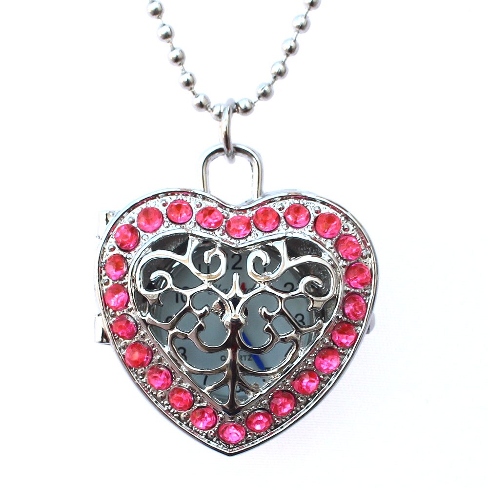 Mode Roze Hollow Quartz Hartvormige Zakhorloge Ketting Hanger Ketting Klok Vrouwen Blauw Hart Horloges: Pink Heart
