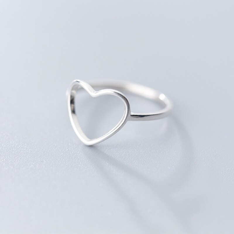 Anillo minimalista de Plata de Ley 925 auténtica para mujer, corazón hueco para boda, joyería de , bonito de San Valentín