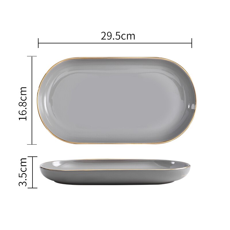 Light Luxury Ceramic Plate Smoke Gray Golden Rim Dinner Plates Dessert Dish Soup Bowl Dinning Room Western Tableware Set: G