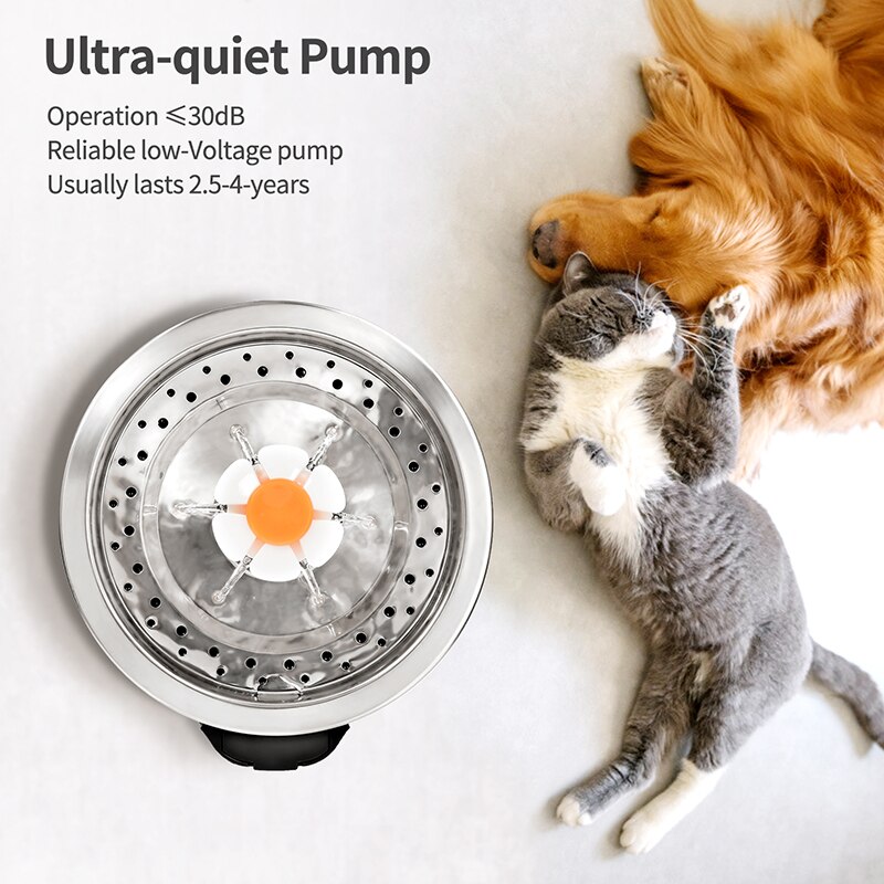 Automatisi – fontaine à eau pour chat en acier inoxydable, pompe Ultra silencieuse, 3 Modes de débit d'eau, arrosage des animaux de compagnie