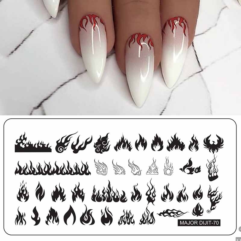 Nail Stempelen Platen Stamper Schraper Nail Template Vlam Patronen DIY Nagel Ontwerpen Manicure Stempel Plaat