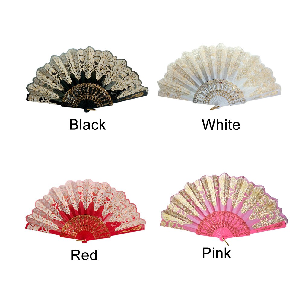 Spanish Style Dance Party Fan Wedding Silk Lace Fan Folding Held Flower Fan Lady Wedding Folding Hand Fan