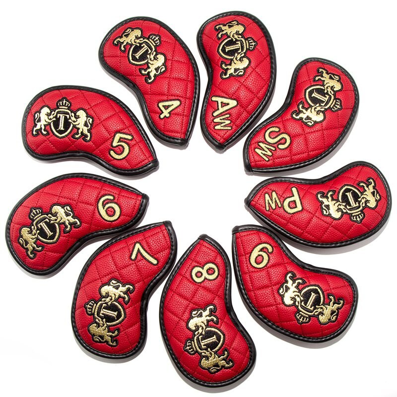 4 färg golfklubba järnskydd huvudskydd golf järn huvudskydd golfklubba järn headovers kilar täcker 9 st/set: Röd