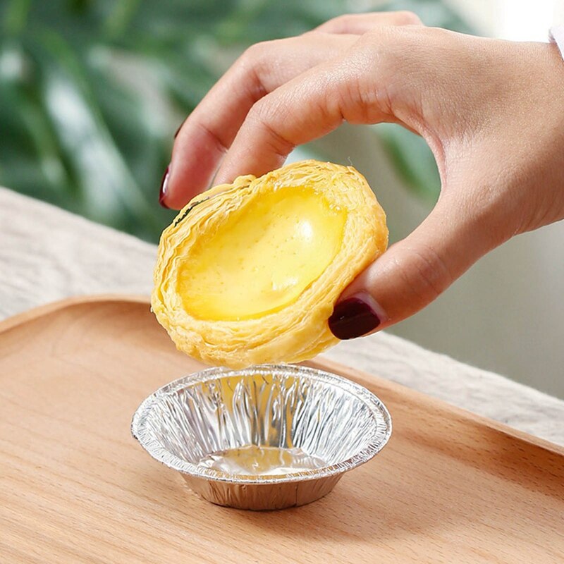 100 stk engangsfolie æg tærte base, æg tærte holder, æg kiks muffin, æg bagning form, tin folie kage kop, æg bakke skimmel