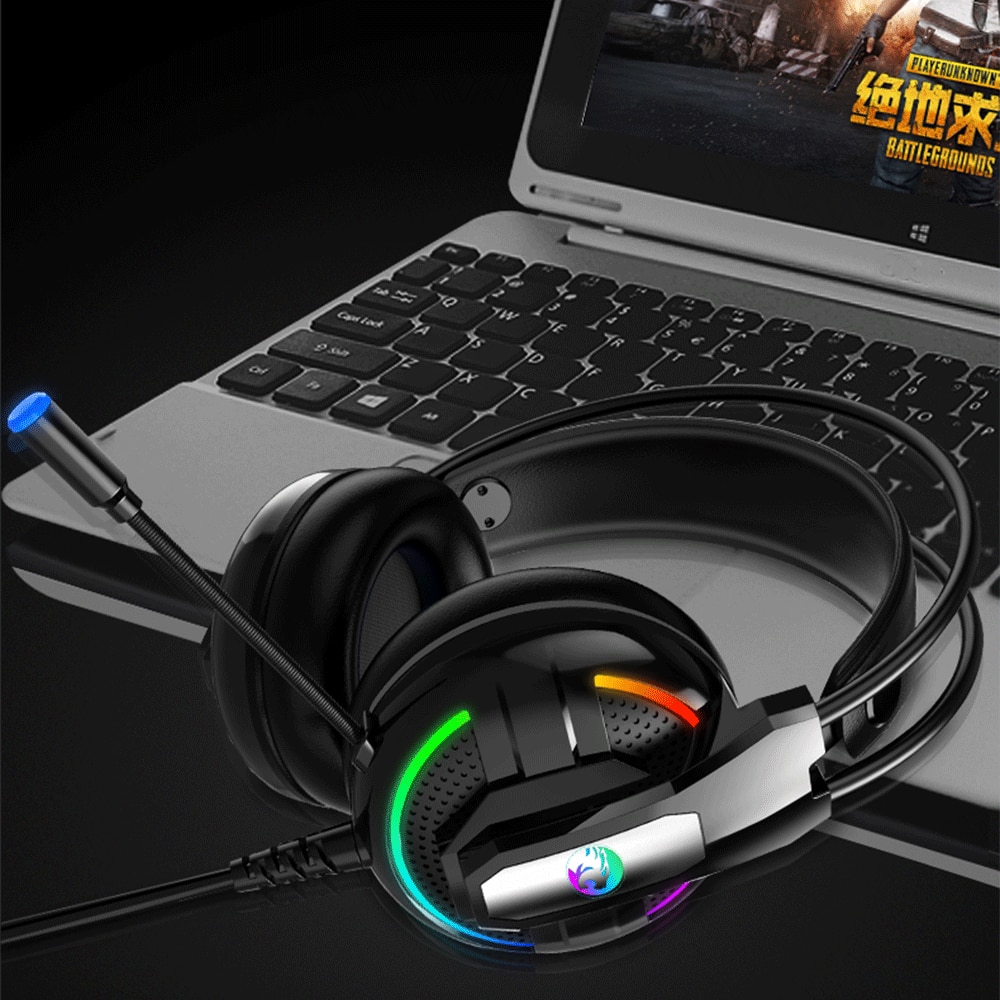 PS4 Headset Gaming Headphone with Microphone PC Noise Cancelling RGB Light Over Ear Wired Headphone for Computer Xbox PS5
