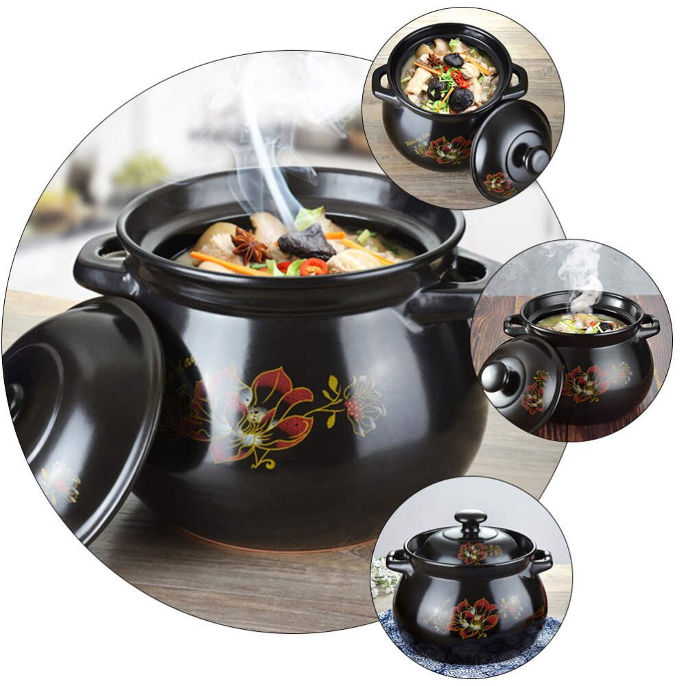 1 Pc Earthenware Pot Ceramic Soup Cooking Pot Practical Stew Pot (Black)