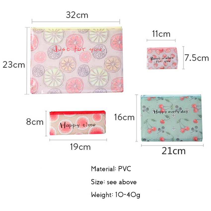 A4/A5/B6/Mini Cute Transparent File Bag Zipper Paper File Folder Book Pencil Pen Case Bag Large Capacity Stationery Storage Bag