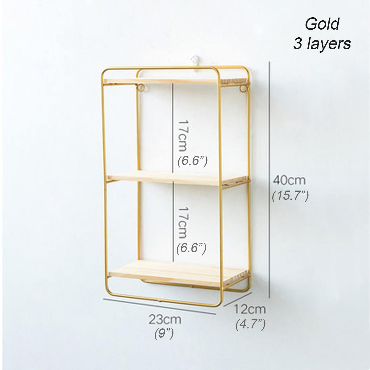 2 färger nordiskt järn rektangulärt rutnät väggförvaringsställ hyllvägg hängande geometrisk figur display hantverk dekorativa hyllor: Guld 3 lager