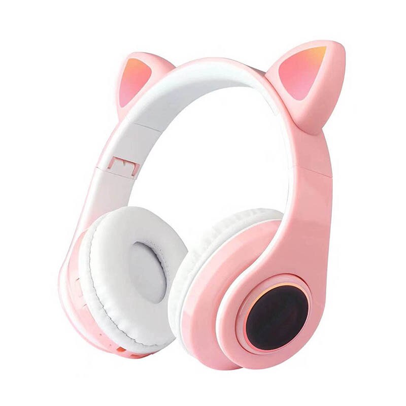 Wireless Earphone Headphone Bluetooth Headset Cat Ear Earphone LED Lights 400 MAh With Microphone For PC Laptop Headphones: pink