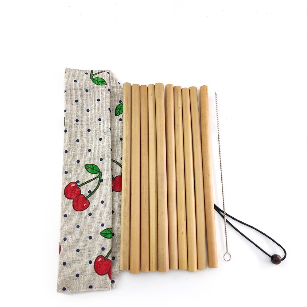 Bamboo Drinking Straw Cutlery with Pouch Biodegradable Alternative to Plastic Stainless Straws Reusable Eco-friendy Clean Brush
