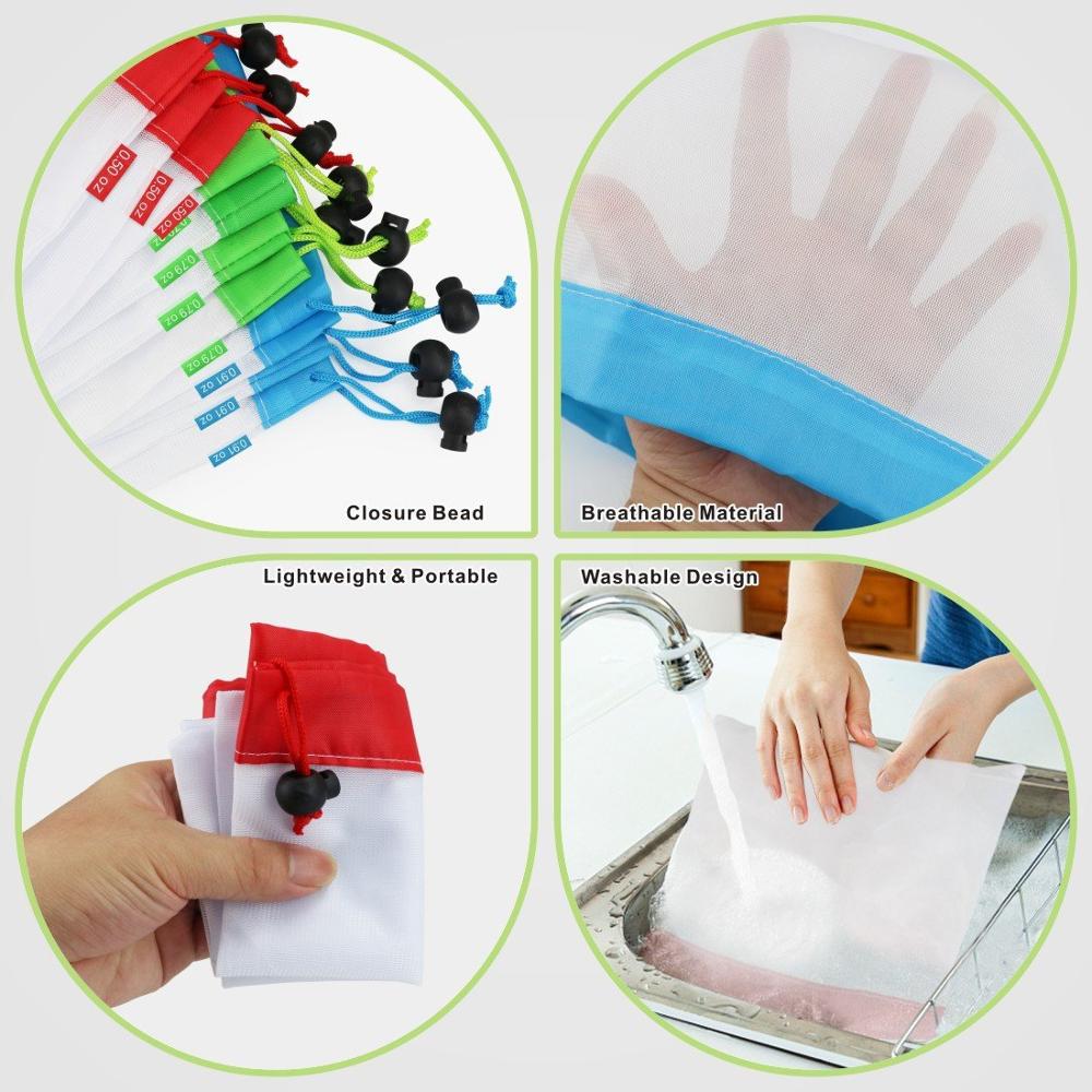 5 stuks herbruikbare netzakken, wasbare milieuvriendelijke tas voor boodschappen, opbergzak voor fruit en groenten, opbergzak voor speelgoed