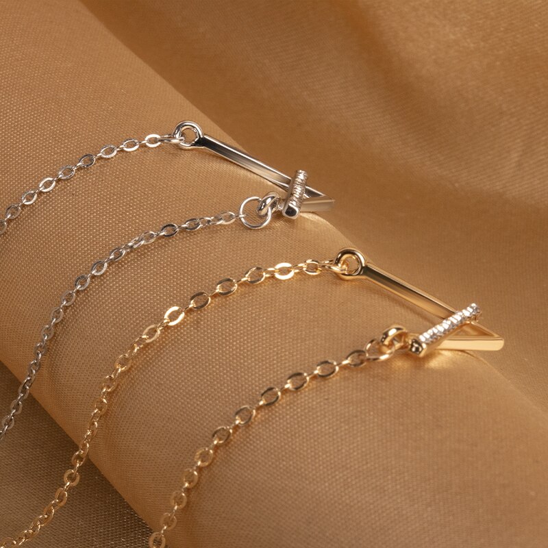 MUZHI – collier avec pendentif en forme de V pour femme, bijou Simple en titane et acier, chaîne en strass, ras du cou, d'anniversaire pour fille
