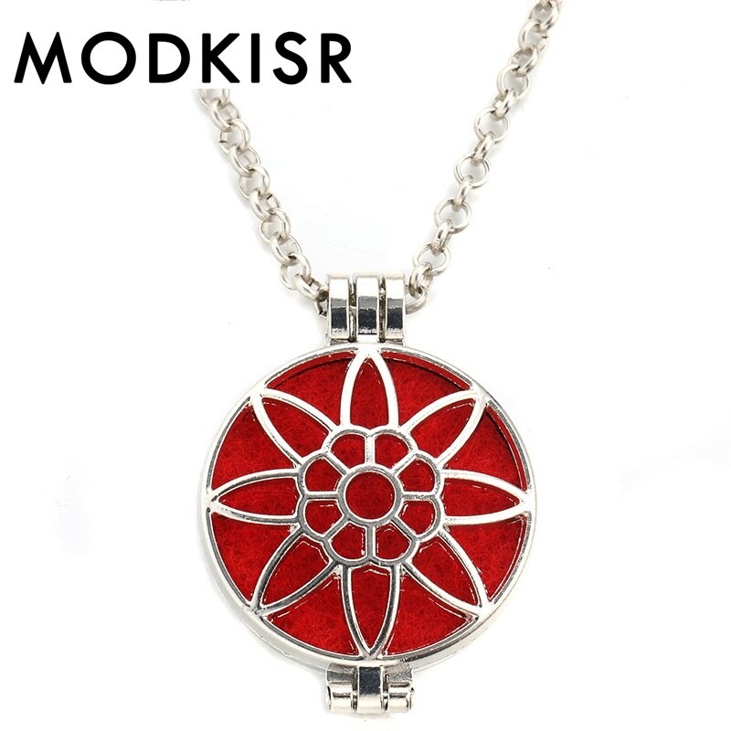 MODKISR Commercio All'ingrosso di Alta Qualità 30 millimetri Fiore Del Sole Elegante Squisito Diverse Olio Essenziale di Diffusione Della Collana Aroma Del Pendente Del Locket: Rhodium d'imitazione placcato