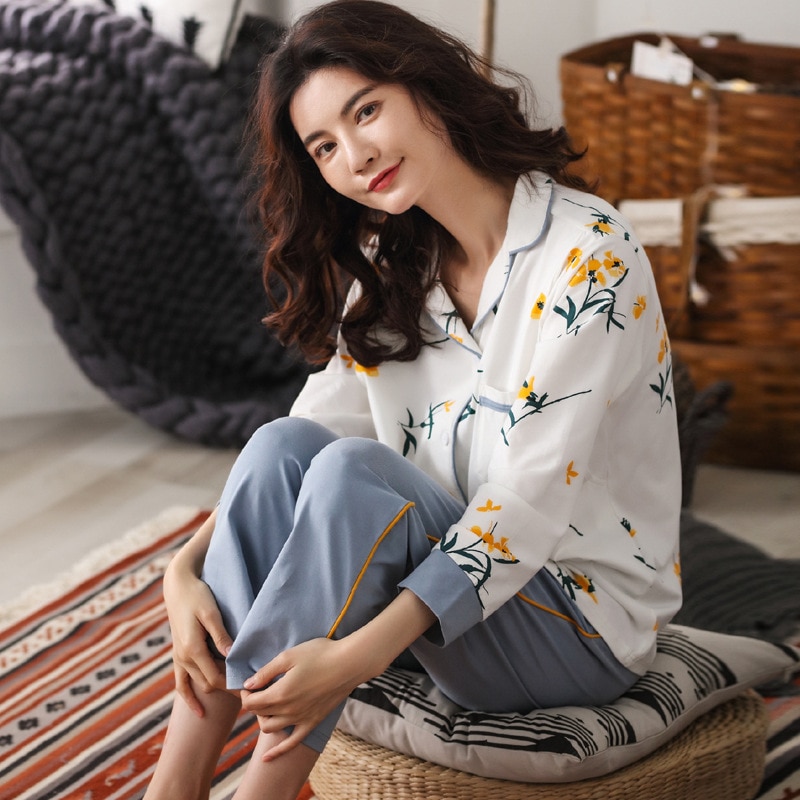Pijama de algodón de manga larga para lactancia para mujer, conjunto de ropa de maternidad para mujer, ropa de cama blanca para hospital, conjunto de ropa para embarazadas