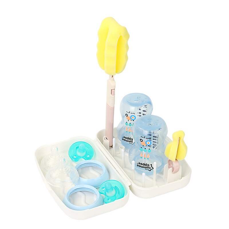 Baby Fles Droogrek Multifunctionele Baby Fopspeen Afvoer Rack Afneembare Fles Cleaning Kit Met Spons Borstel