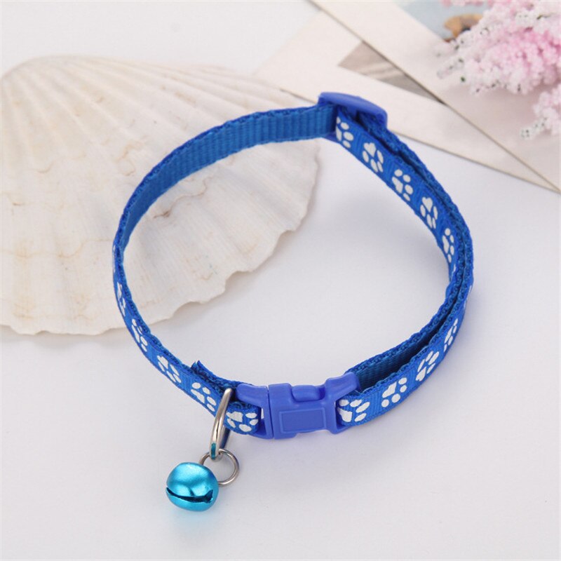 1pc gato cachorro colar com sino camuflagem impressão pescoço cinta poliéster fivela ajustável gatinho filhote de cachorro pet trela acessórios animais: paw blue
