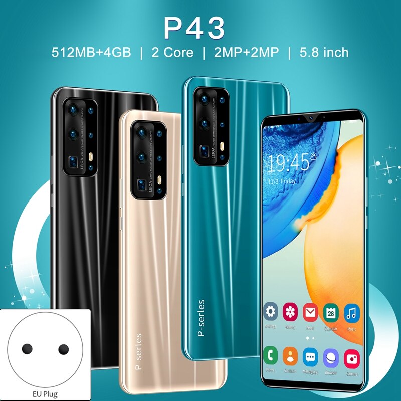 P43 Smart Phone 5.8 Inch MTK6572 Dual Core 512MB+4GB Memory Dual Card Dual Standby Android4.4 Mobile Phone EU Plug