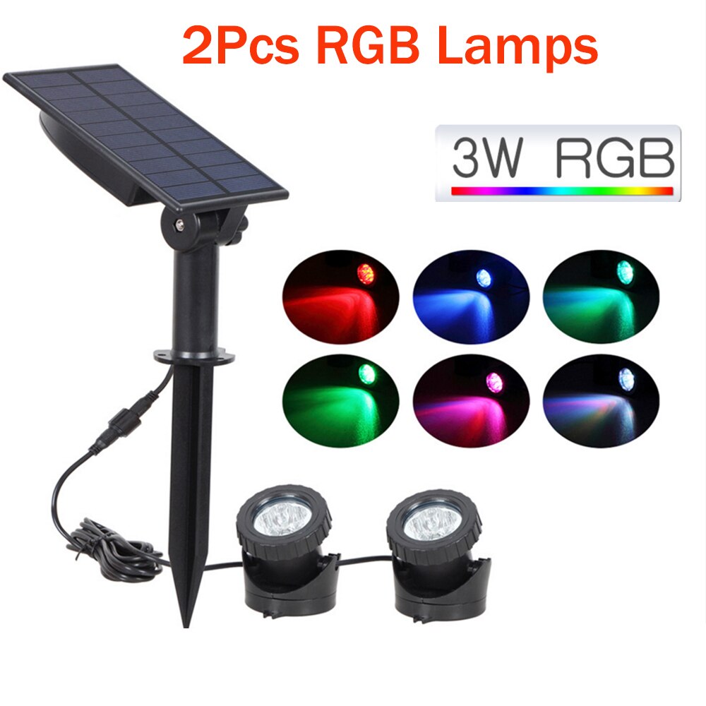 Solar led rgb undervandslampe  ip68 vandtæt akvarium landskabstank springvandsdam spotlight til haven græsplæne swimmingpool: 2 stk rgb lampe